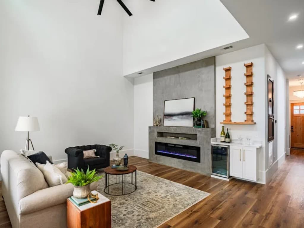 Modern living room with fireplace and contemporary furnishings
